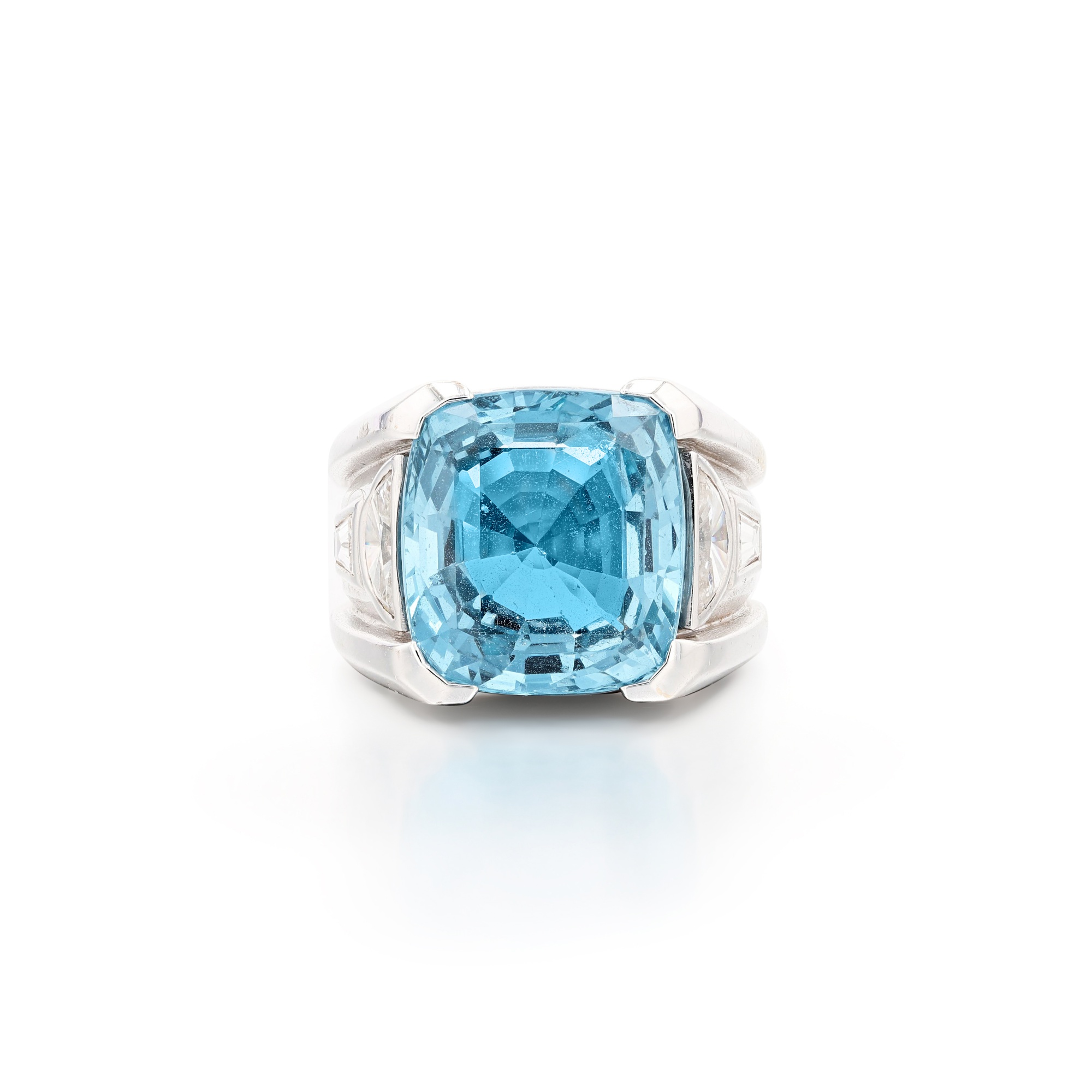 Bague Cocktail Or Blanc 18 Carats Aigue-marine Et Diamant - Taille 55, Neuve